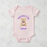 Personalised Happy Mother's Day Baby Bodysuit. Custom Baby Vest - Blue or Pink Teddy Heart Design
