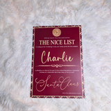 Personalised Nice List Tartan Christmas Certificate. Custom Xmas Eve Box Filler.