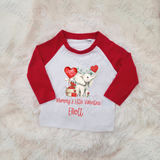 Personalised Mummy's Little Valentine Long Sleeved Top. Kids Valentine's Outfit - Red or Navy - Elephant Design 2