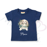 Personalised Kids Happy Easter T-shirt - Bunny Wreath Design