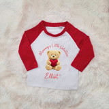 Personalised Mummy's Little Valentine Long Sleeved Top. Kids Valentine's Outfit - Red or Navy - Teddy Heart Design