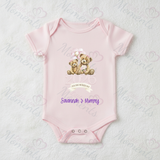 Personalised Our First Mother's Day Baby Bodysuit. Custom Baby Vest - Blue or Pink Teddy Design