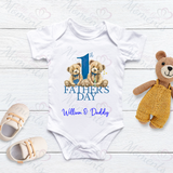 Personalised 1st Father's Day Bodysuit. Custom Cute Baby Vest - Pink or Blue