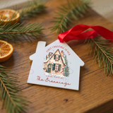 Personalised "First Christmas In Our New Home" Bauble. House Shaped Acrylic Xmas Tree Decoration