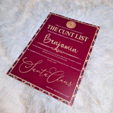 Personalised Adults Explicit Novelty Christmas Certificate. The C**t List. 18+. Custom Made Funny Secret Santa Gift  - Tartan Design