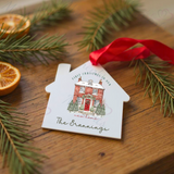 Personalised "First Christmas In Our New Home" Bauble. House Shaped Acrylic Xmas Tree Decoration - Version 2