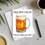 Personalised Happy Father's Day Card. Fun Fully Custom Card for Dad - Reason You Drink - Beer Tankard