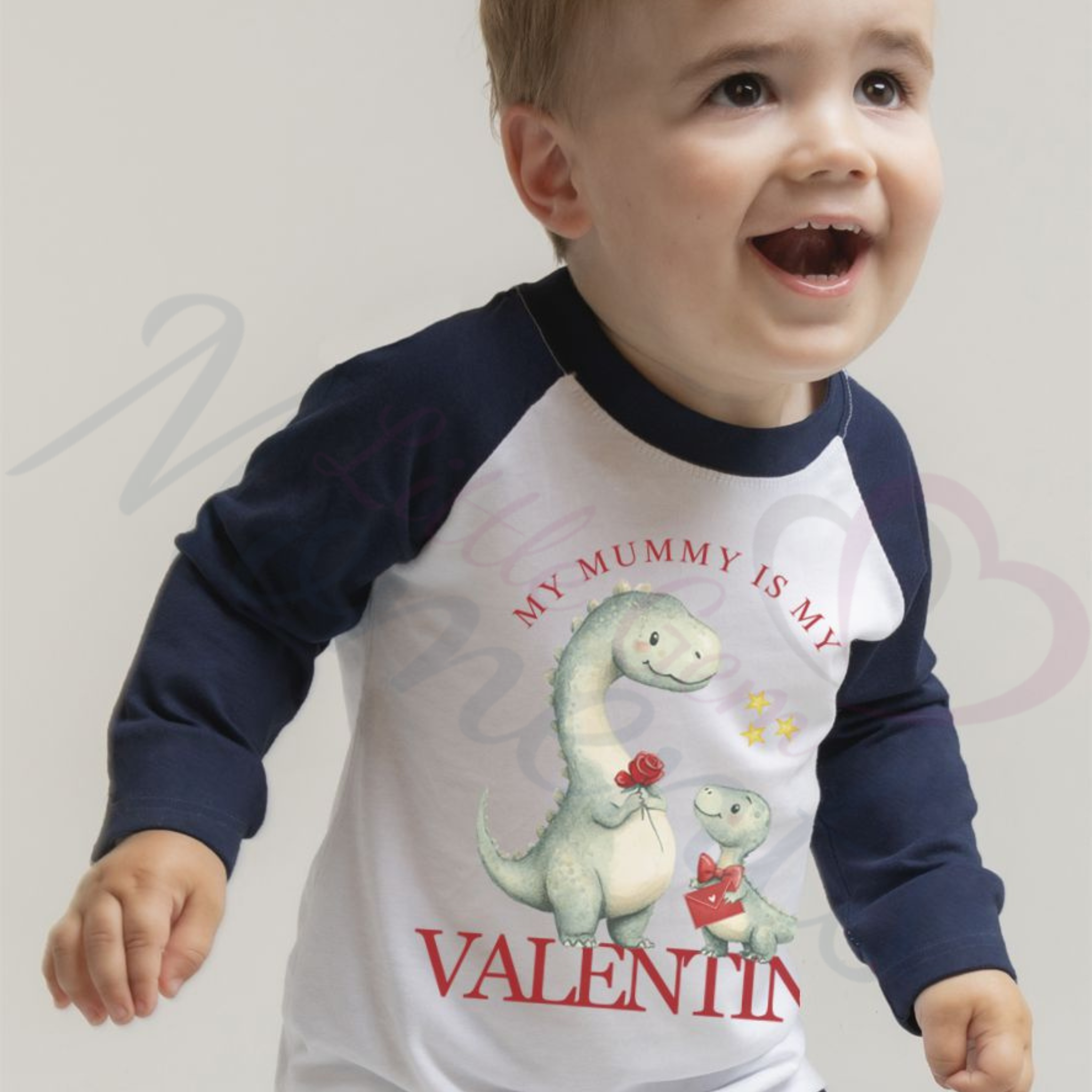 Personalised My Mummy Is My Valentine Long Sleeved Top. Kids Dino Vale 