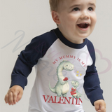 Personalised My Mummy Is My Valentine Long Sleeved Top. Kids Dino Valentine's Outfit - Red or Navy