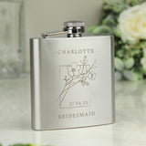 Personalised Monochrome Floral Wedding Party Hip Flask
