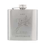 Personalised Monochrome Floral Wedding Party Hip Flask
