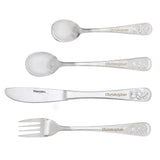 Set of silver cutlery with 'Christopher' engraving on a white background