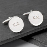 Personalised Round Silver Cufflinks with the initials K.R.