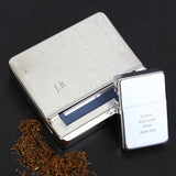 Silver cigarette case with lighter on a black background