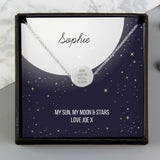 Personalised Sentiment Moon & Stars Sterling Silver Necklace and Box