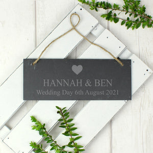 Personalised Heart Motif Hanging Slate Plaque