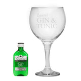 Personalised Gin & Tonic Balloon Glass with Gin Miniature Set