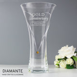 Personalised Gold Anniversary Large Hand Cut Diamante Heart Vase