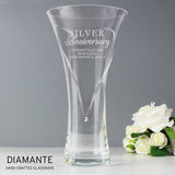 Personalised Silver Anniversary Large Hand Cut Diamante Heart Vase with Swarovski Elements