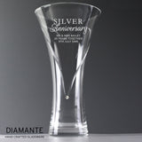 Personalised Silver Anniversary Large Hand Cut Diamante Heart Vase with Swarovski Elements
