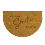 Half Moon Shaped Personalised Couples Indoor Door Mat on plain white background