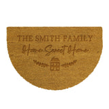 Doormat with 'The Smith Family Home Sweet Home' text on a white background