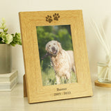 Personalised Oak Finish 4x6 Inch, Paw Prints Photo Frame
