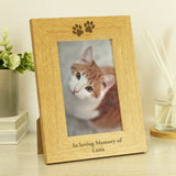 Personalised Oak Finish 4x6 Inch, Paw Prints Photo Frame