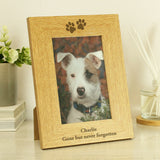 Personalised Oak Finish 4x6 Inch, Paw Prints Photo Frame