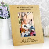 Personalised Our Adventures 6x4 Oak Finish Photo Frame