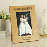 Personalised Oak Finish 4x6 inch Mrs & Mrs Photo Frame