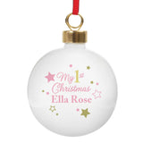 Personalised Gold & Pink Stars My 1st Christmas Bauble