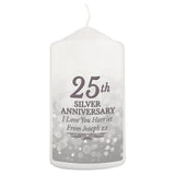 Personalised 25th Silver Anniversary Pillar Candle