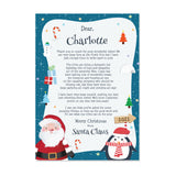 Letter from Santa Claus with festive illustrations on a blue background