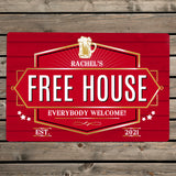 Personalised Free House Red Metal Sign