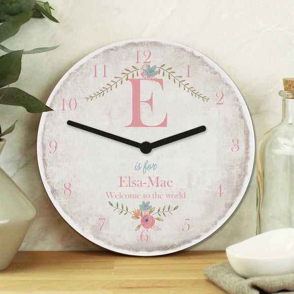 Personalised Floral Bouquet Shabby Chic Clock