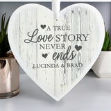 Personalised Love Story Large Wooden Heart Decoration