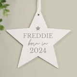 Personalised Born In Wooden Star Decoration