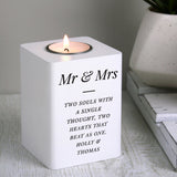 Personalised Mr & Mrs White Wooden Tea light Holder