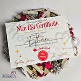 Premium Personalised Nice List Certificate. Custom Kids Christmas Eve Box Fillers