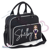 Personalised Kids Dance Bag with Custom Dolly Character - Blue & White Outfit