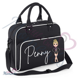 Personalised Kids Dance Bag with Custom Dolly Character - Black Leotard Outfit
