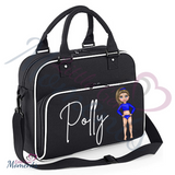 Personalised Kids Dance Bag with Custom Dolly Character - Blue Outfit