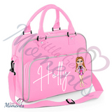 Personalised Kids Dance Bag with Custom Dolly Character - Pink, Blue and Black Leotard Outfit