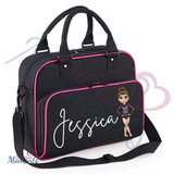 Personalised Kids Dance Bag with Custom Dolly Character - Black Leotard Outfit