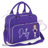 Personalised Kids Dance Bag with Custom Dolly Character - Blue & White Outfit