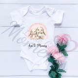 Personalised Happy Mother's Day Baby Bodysuit. Custom Baby Vest - Blue or Pink Bunny Design