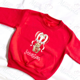 Personalised "Mummy's Little Valentine" Baby/Toddler Red Sweatshirt. Custom Kids Valentine's Day Jumper - Hot Air Balloon Design