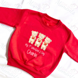 Personalised "My 1st Valentine's Day" Baby/Toddler Red Sweatshirt. Custom Kids Valentine's Day Jumper - 3 Teddy Bear Design