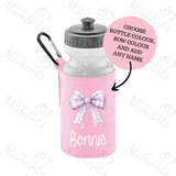 Personalised Gingham Bow School Water Bottle
